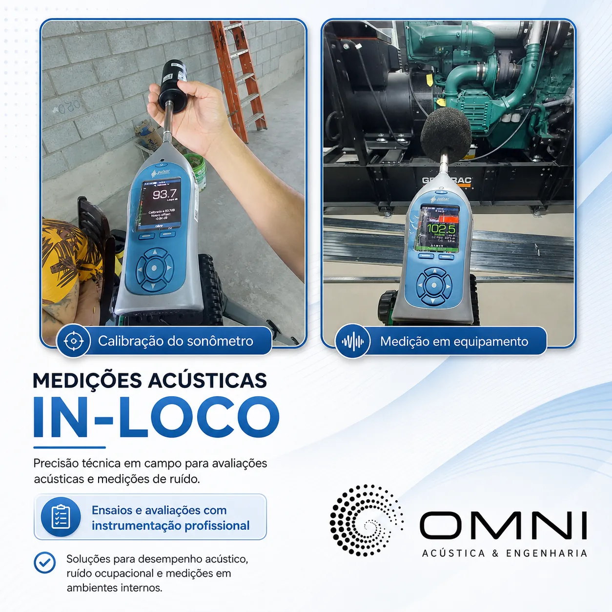 Equipamento profissional de medição de ruído - sonômetro Classe 1 Omni Acústica